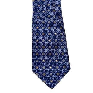 Michiko London Koshino Navy Blue Floral Geometric Silk Men's Necktie Avant-Garde
